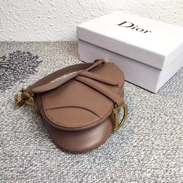 2018 Dior original calfskin mini saddle bag M0447 nude