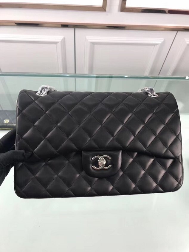 CC original lambskin large double flap bag A58600-2 black