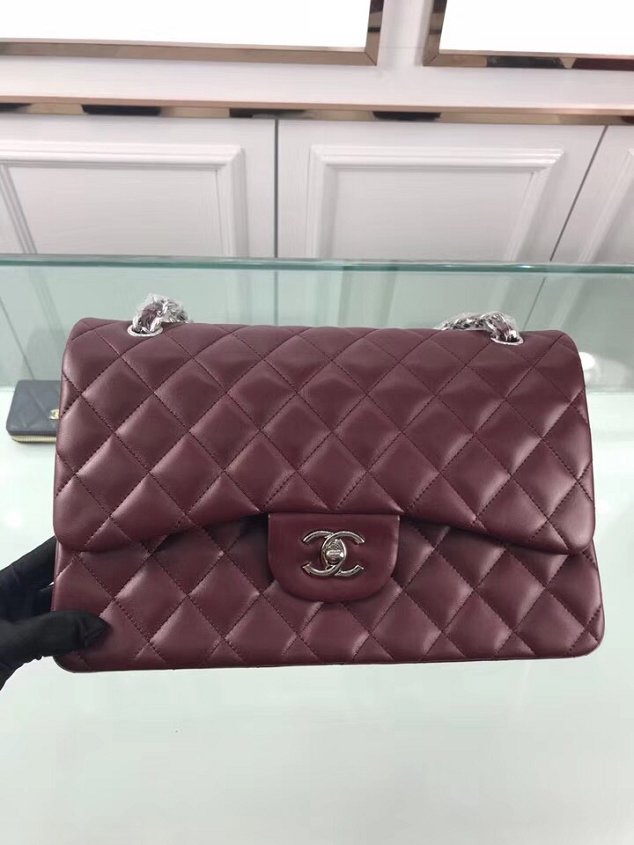 CC original lambskin large double flap bag A58600-2 bordeaux