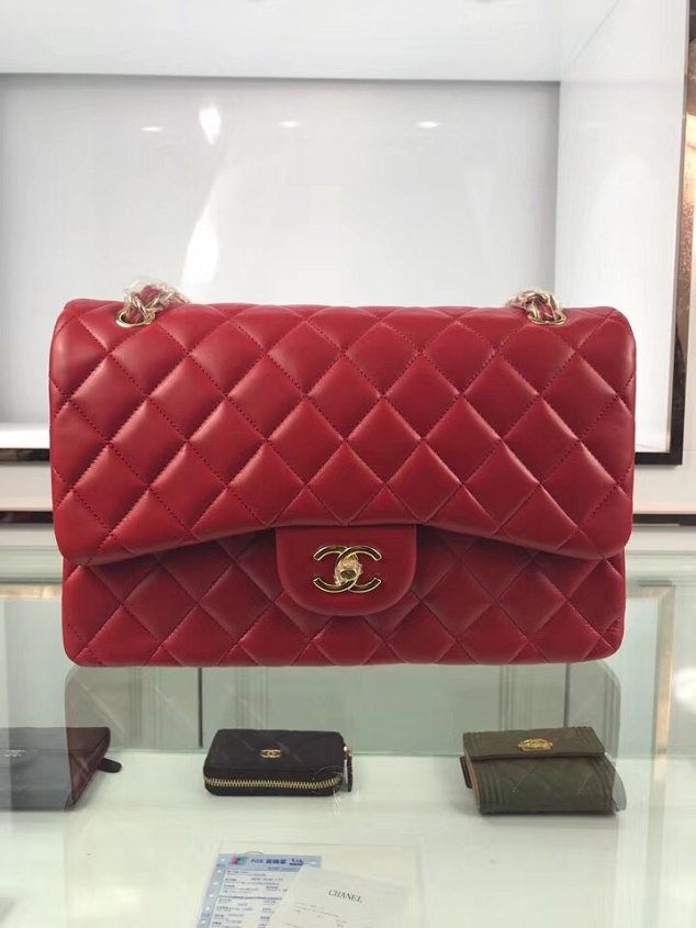 CC original lambskin large double flap bag A58600-2 red