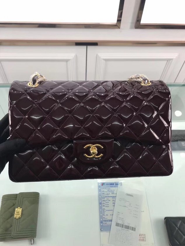 CC original patent calfskin large flap bag A69902 burgundy