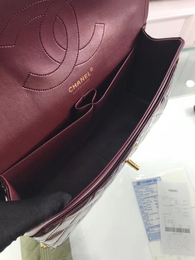 CC original patent calfskin large flap bag A69902 burgundy