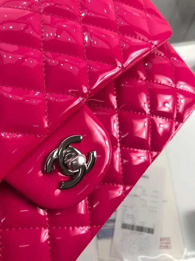 CC original patent calfskin medium flap bag A69901 rose red