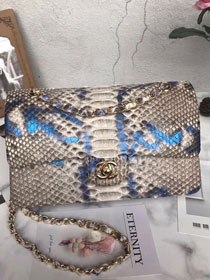 CC original python leather flap bag A01112 gray&blue