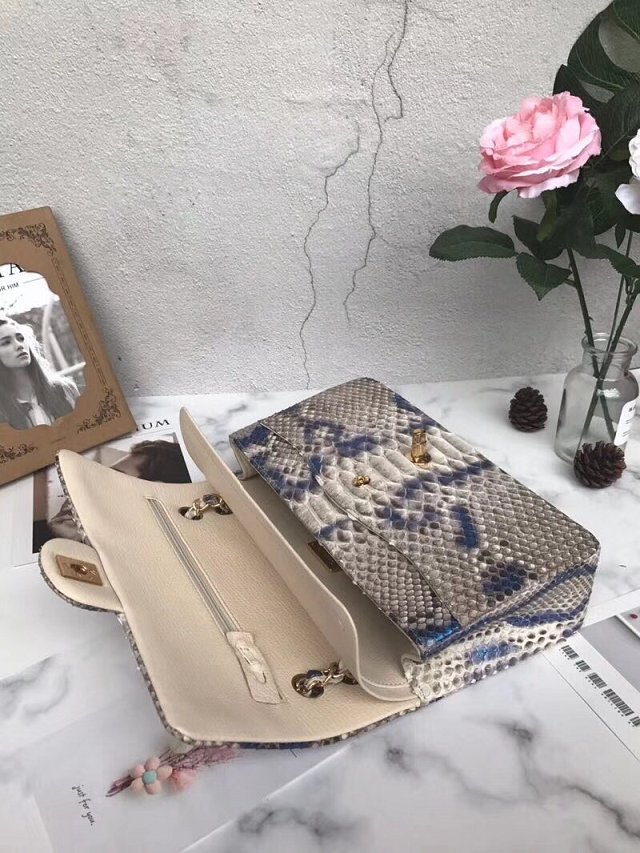 CC original python leather flap bag A01112 gray&blue