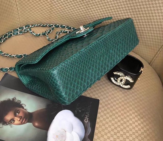 CC original python leather flap bag A01112 green