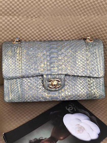 CC original python leather flap bag A01112 grey&gold
