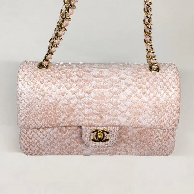 CC original python leather flap bag A01112 pink&white