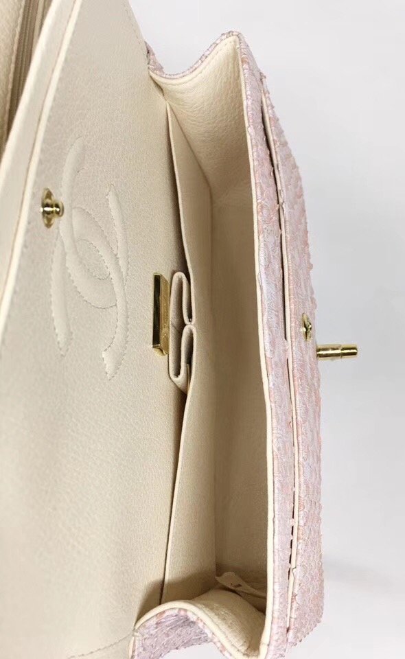 CC original python leather flap bag A01112 pink&white