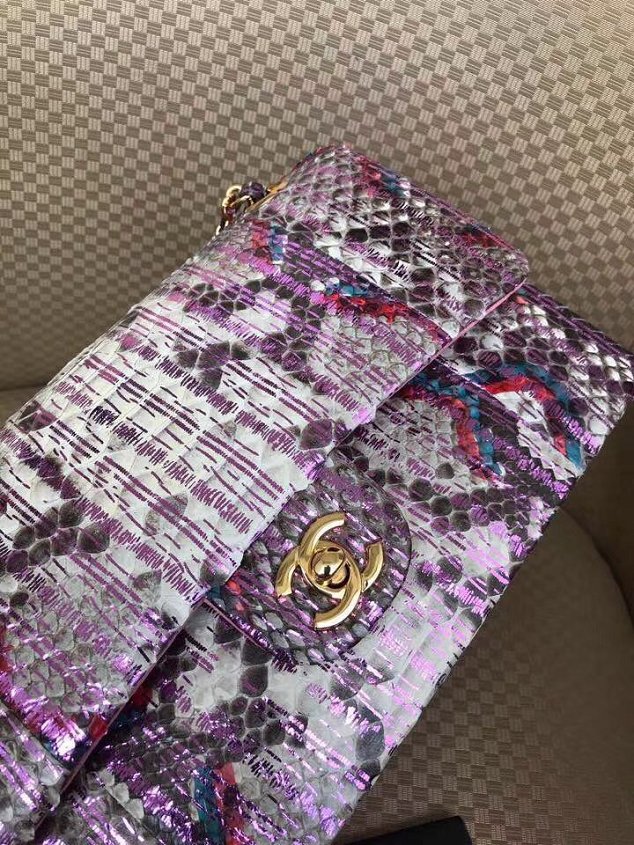 CC original python leather flap bag A01112 purple