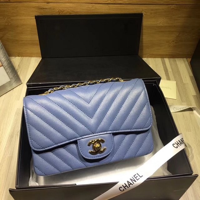 CC original grained calfskin mini flap bag A69900-3 blue