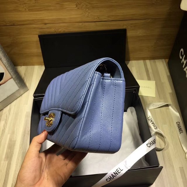 CC original grained calfskin mini flap bag A69900-3 blue