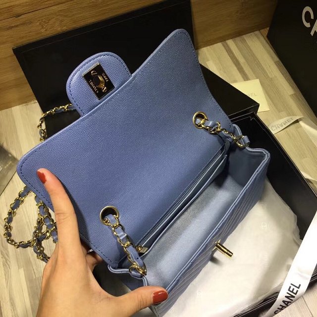 CC original grained calfskin mini flap bag A69900-3 blue