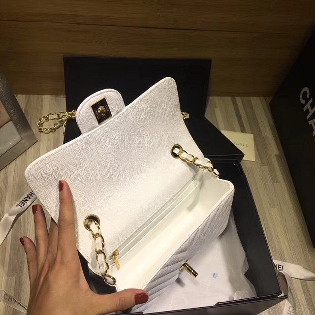 CC original grained calfskin mini flap bag A69900-3 white