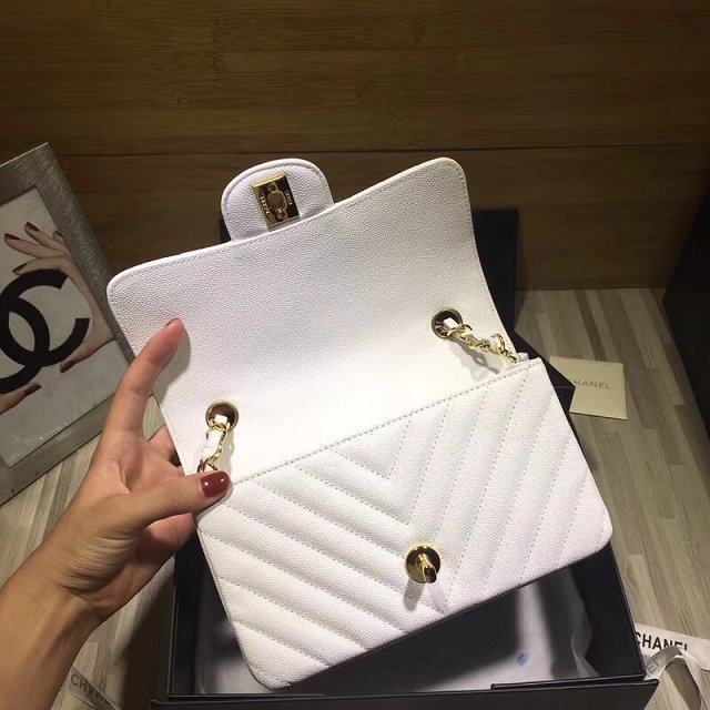 CC original grained calfskin mini flap bag A69900-3 white