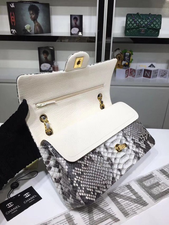 CC original python leather flap bag A01112 black&white