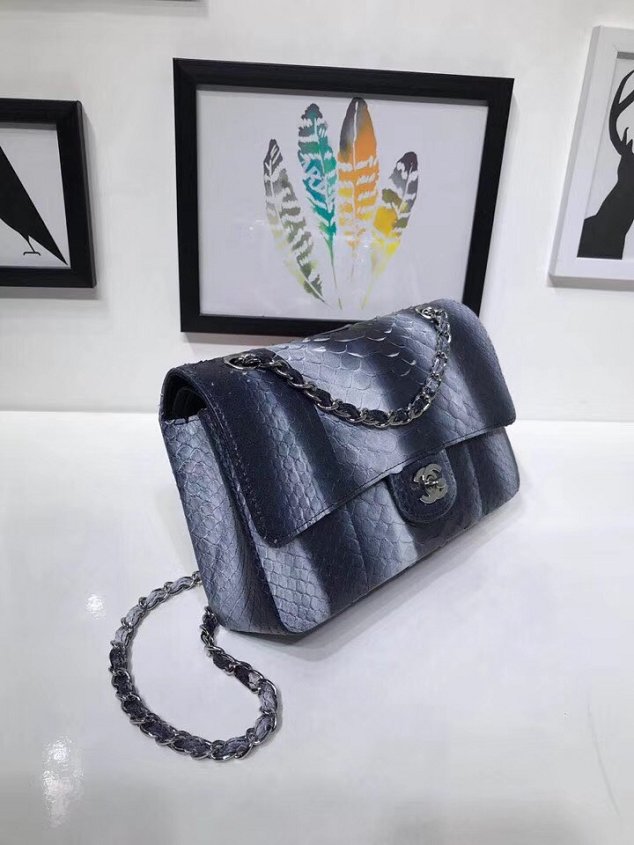 CC original python leather flap bag A01112 blue