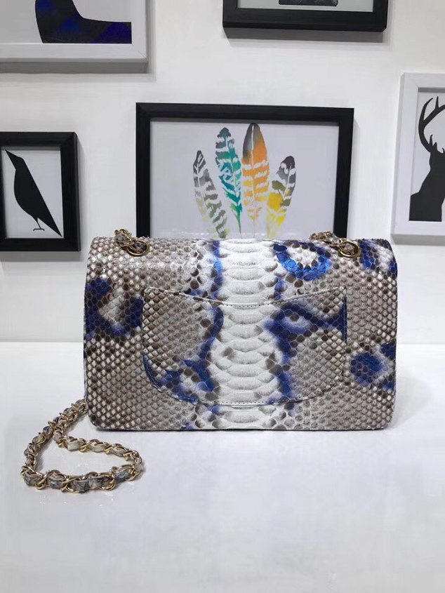CC original python leather flap bag A01112 blue&white
