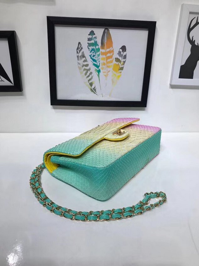 CC original python leather flap bag A01112 green&yellow