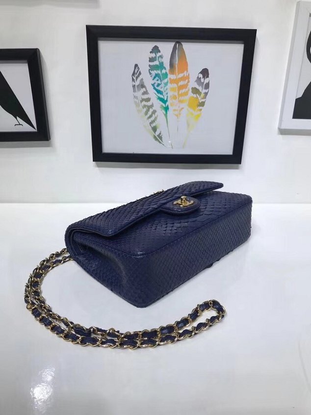 CC original python leather flap bag A01112 navy blue