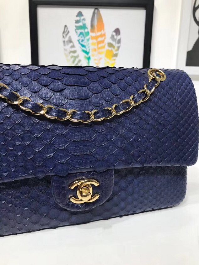 CC original python leather flap bag A01112 navy blue