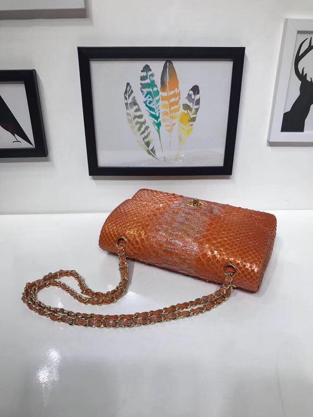 CC original python leather flap bag A01112 orange