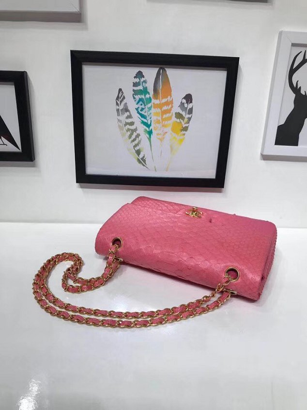 CC original python leather flap bag A01112 rose red