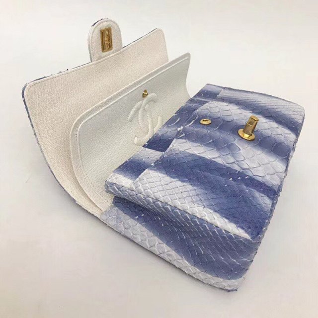 CC original python leather flap bag A01112 white&blue