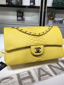 CC original python leather flap bag A01112 yellow