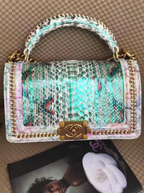 CC original python leather medium le boy flap bag 67086 pink&green