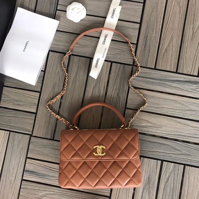 2018 CC original lambskin top handle flap bag A92236 brown