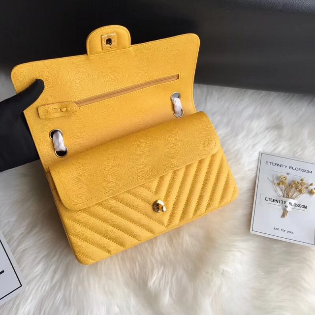 CC original grained calfskin medium double flap bag A1112-2 yellow