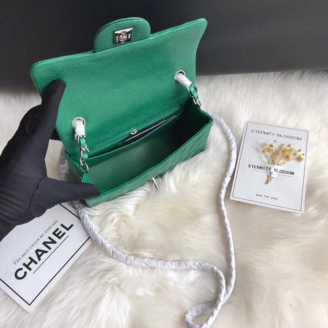 CC original grained calfskin mini flap bag A69900 green