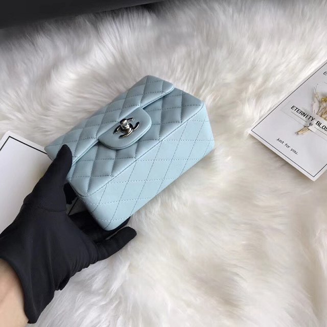 CC original lambskin super mini flap bag A35200 light blue