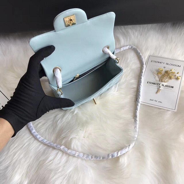 CC original lambskin super mini flap bag A35200 light blue