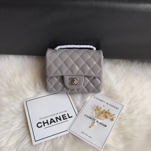 CC original patent calfskin mini flap bag A69906 grey