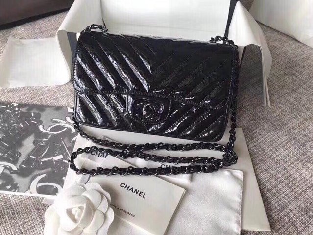 CC original patent leather mini flap bag A69900 black hardware