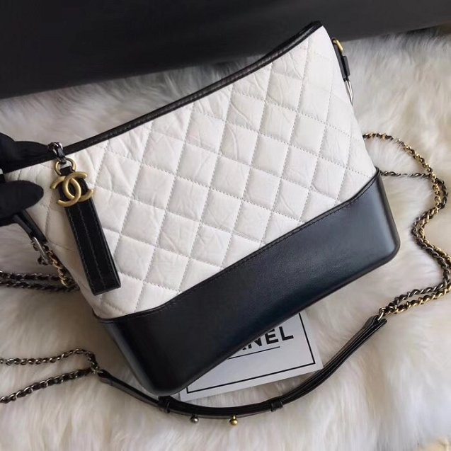 CC original aged calfskin gabrielle hobo bag A93824 white&black