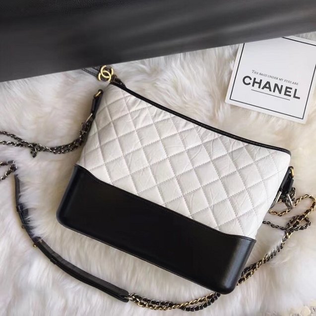 CC original aged calfskin gabrielle hobo bag A93824 white&black