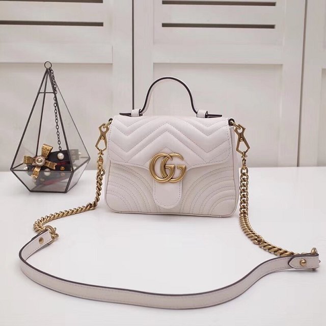 2019 GG marmont original calfskin mini top handle bag 547260 white