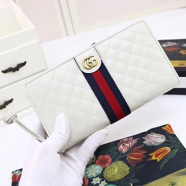 GG original calfskin zip around wallet with Double G 536450 white