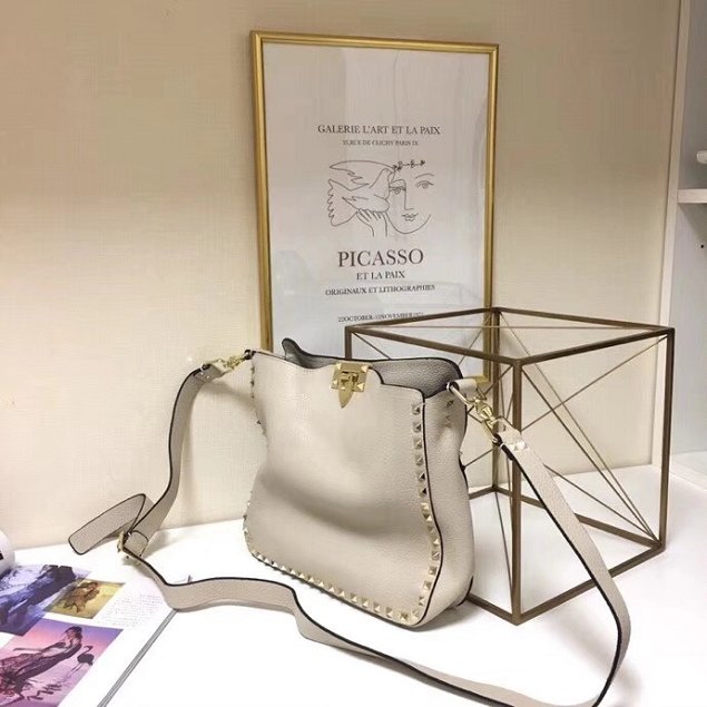 Valentino original calfskin rockstud small hobo bag 0940 white