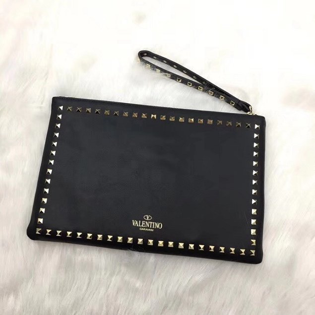 Valentino original calfskin rockstud clutch 0147 black