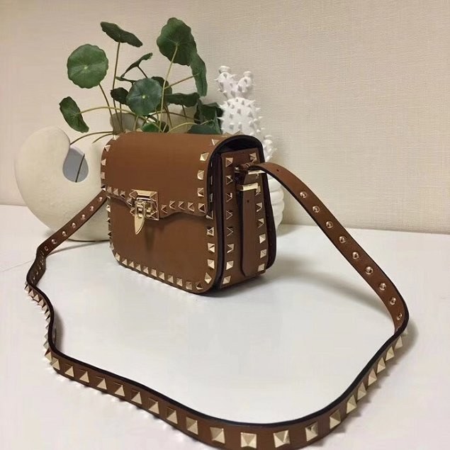 Valentino original calfskin rockstud mini shoulder bag 0124 coffee