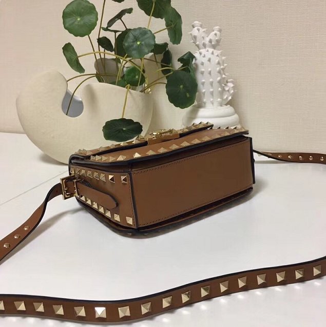 Valentino original calfskin rockstud mini shoulder bag 0124 coffee