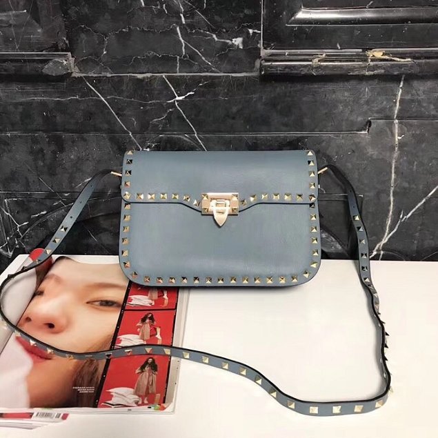 Valentino original calfskin rockstud shoulder bag 0125 light blue