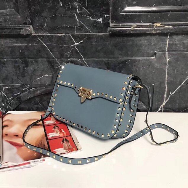 Valentino original calfskin rockstud shoulder bag 0125 light blue