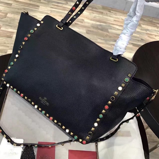 Valentino original calfskin multi-rockstud large tote bag 0970 black