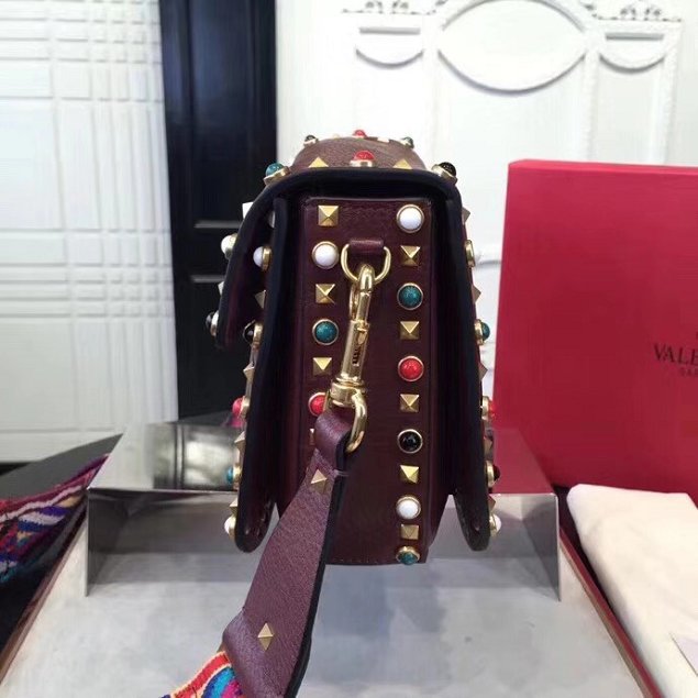 Valentino original grained calfskin multi-rockstud shoulder bag 0125 burgundy