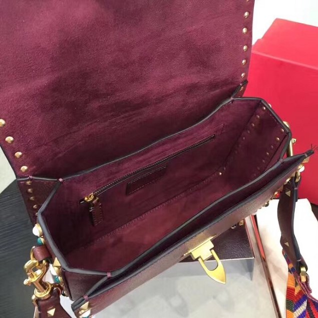 Valentino original grained calfskin multi-rockstud shoulder bag 0125 burgundy